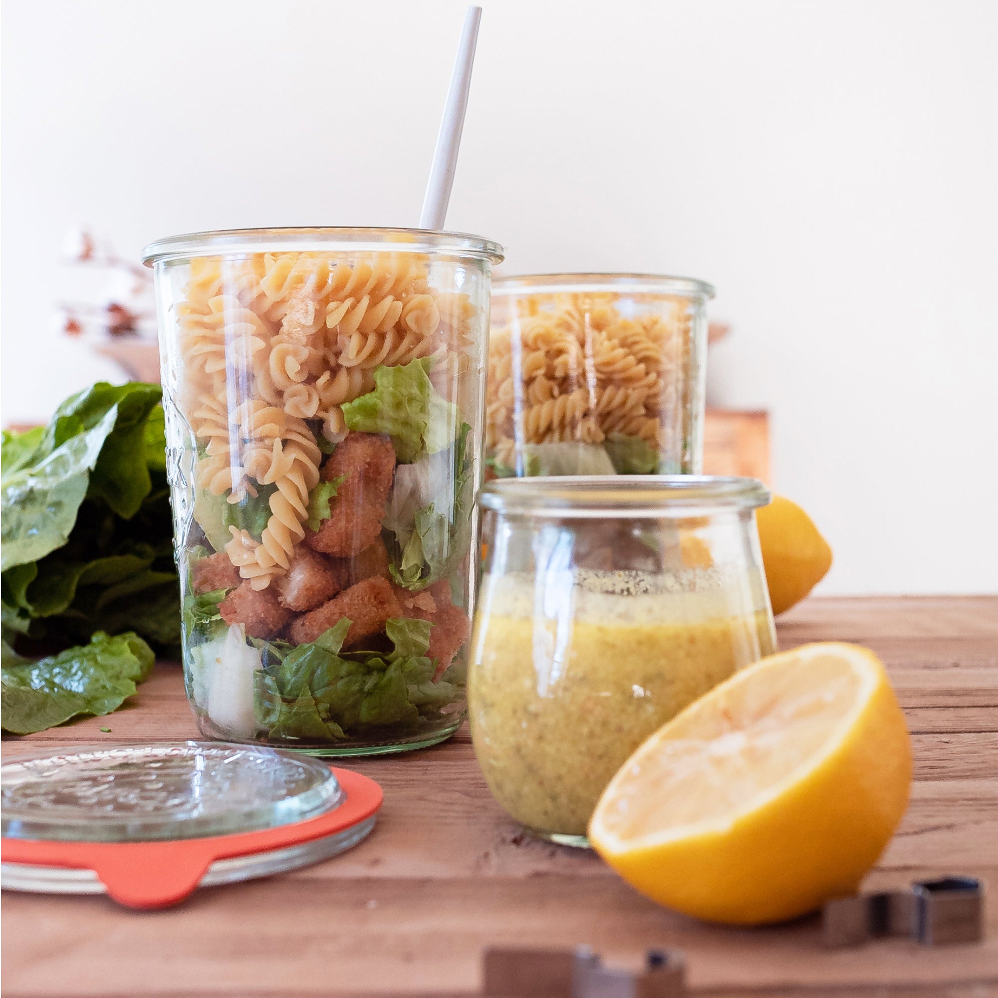 Chick’n Caesar Noodle Salad Jars Recipe – Chickapea