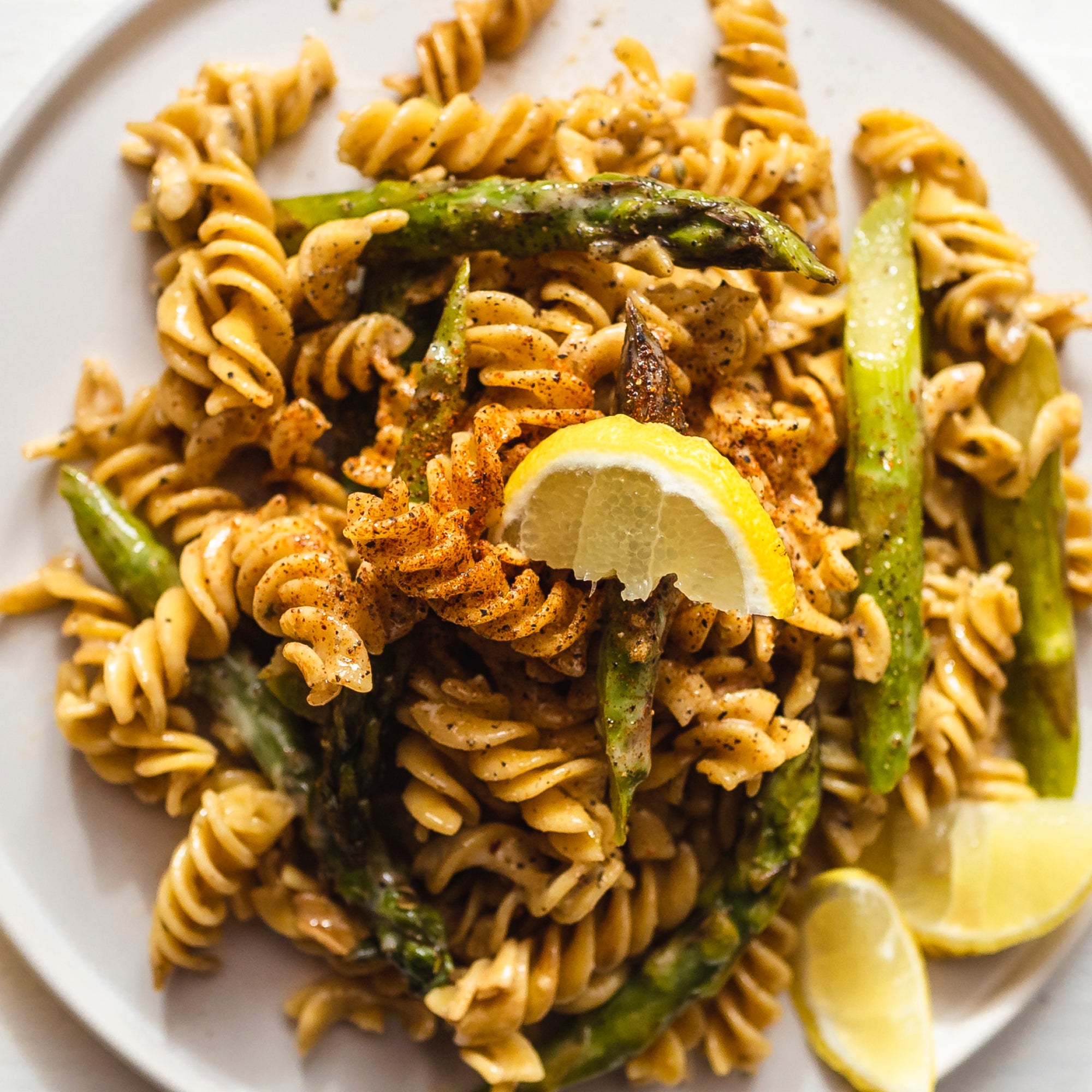 Spirals with Roasted Asparagus and Garlic Butter – Chickapea